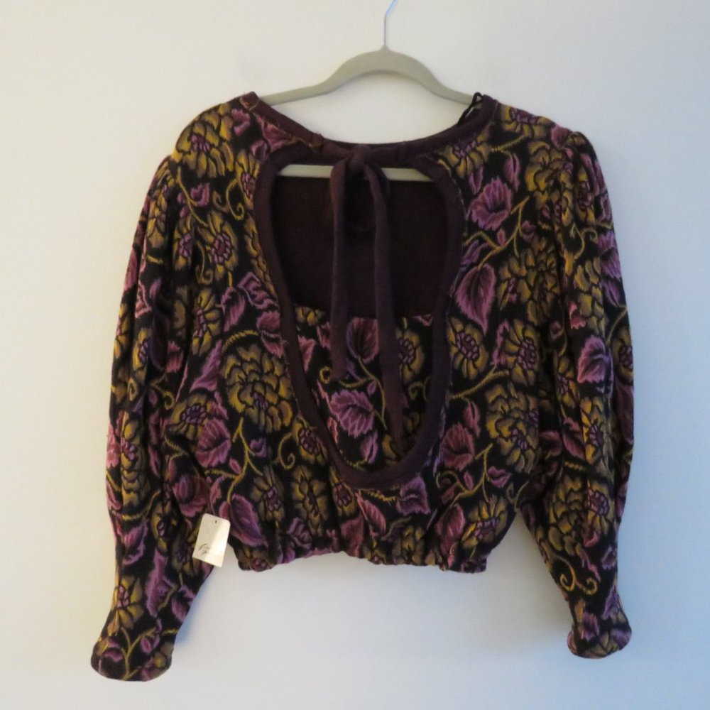 FREE PEOPLE No Ordinary Floral Puff Sleeve Top in Black Combo - Size XS - Picture 11 of 16